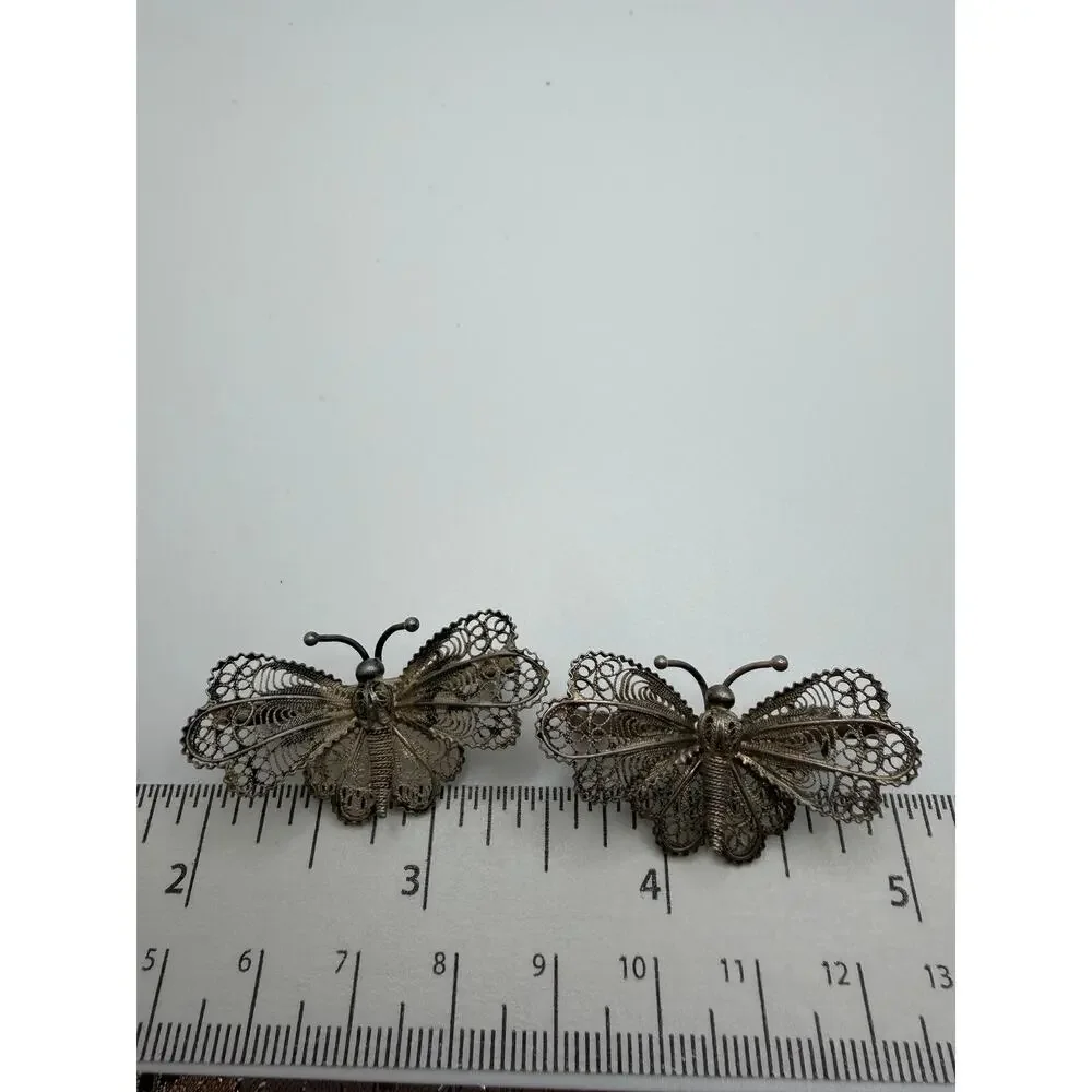 2 Vintage 800 Italian Silver Filigree Butterfly Brooch